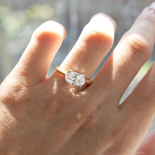 1.70 Carat Lab Grown Oval Diamond East West Two Tone Engagement Ring