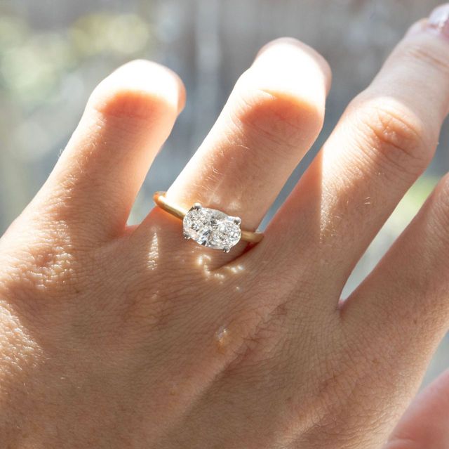 1.70 Carat Lab Grown Oval Diamond East West Two Tone Engagement Ring