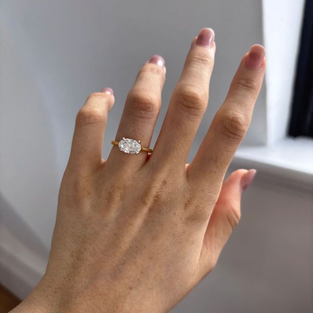 1.70 Carat Lab Grown Oval Diamond East West Two Tone Engagement Ring