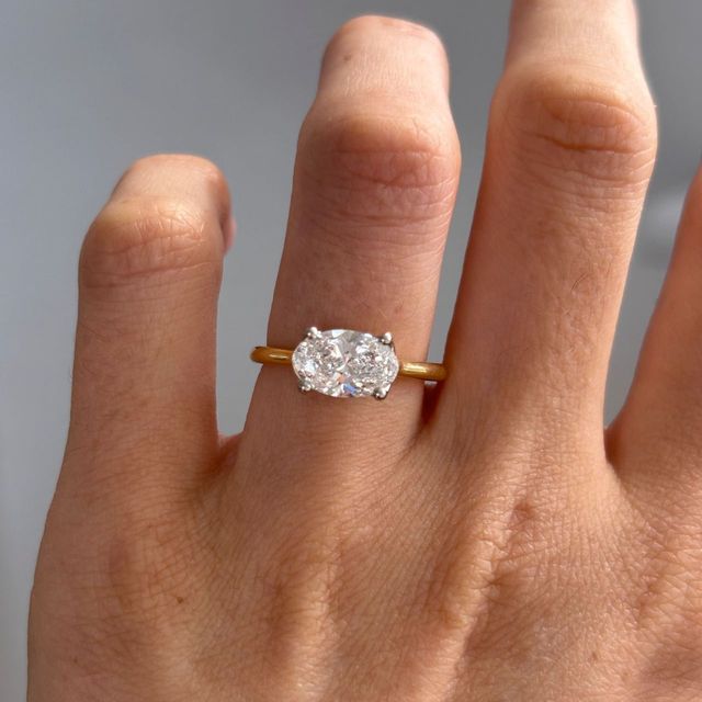 1.70 Carat Lab Grown Oval Diamond East West Two Tone Engagement Ring