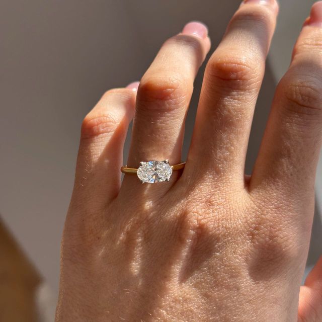 1.70 Carat Lab Grown Oval Diamond East West Two Tone Engagement Ring