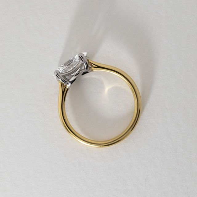 1.70 Carat Lab Grown Oval Diamond East West Two Tone Engagement Ring