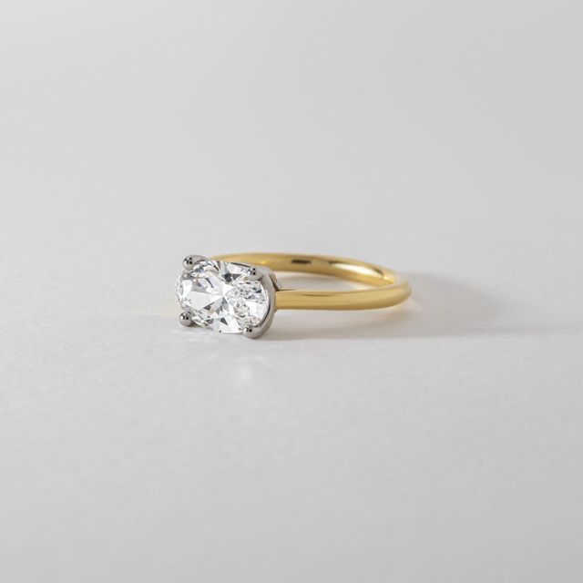 1.70 Carat Lab Grown Oval Diamond East West Two Tone Engagement Ring