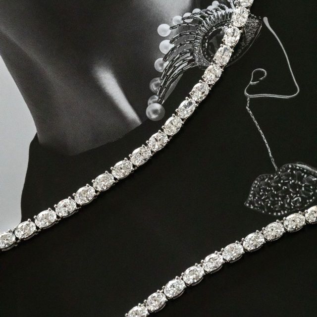 19.10 Carat Lab Grown Oval Diamond Tennis Necklace in 9K White Gold