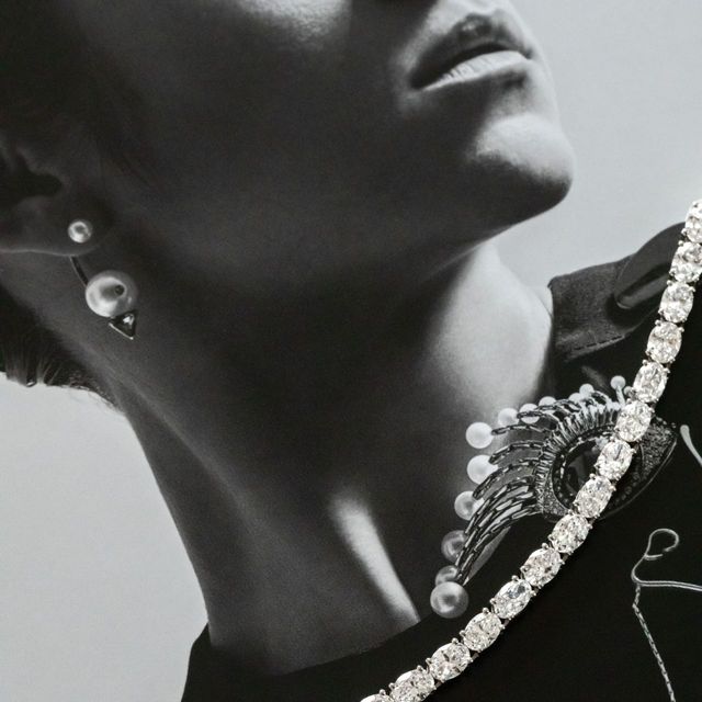 19.10 Carat Lab Grown Oval Diamond Tennis Necklace in 9K White Gold