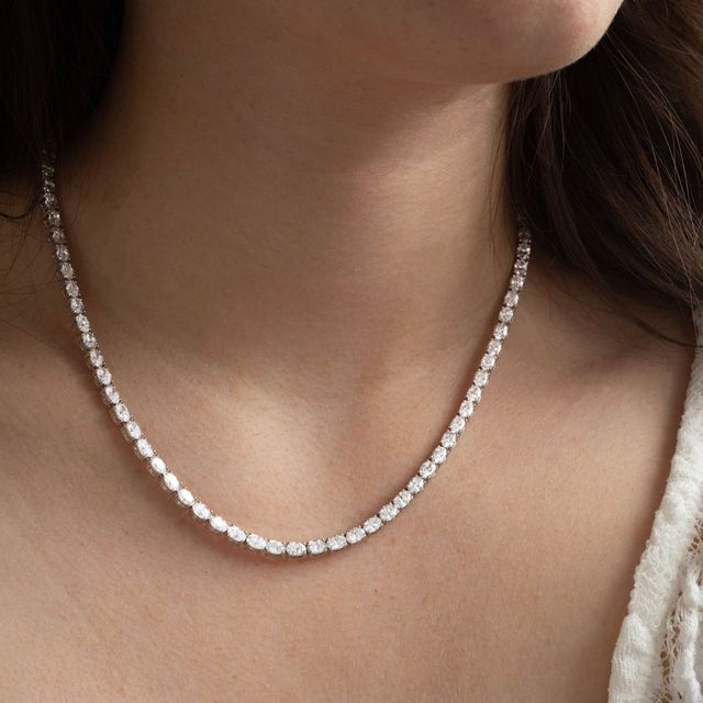 19.10 Carat Lab Grown Oval Diamond Tennis Necklace in 9K White Gold