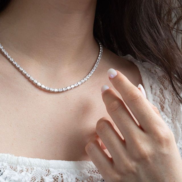 19.10 Carat Lab Grown Oval Diamond Tennis Necklace in 9K White Gold
