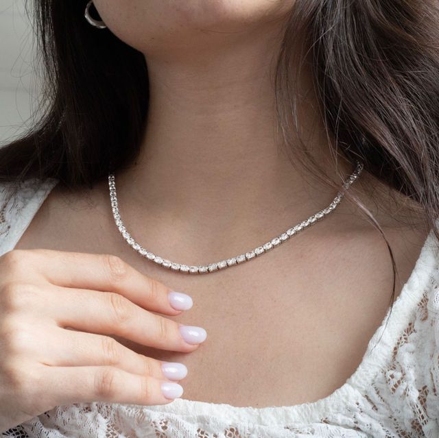 19.10 Carat Lab Grown Oval Diamond Tennis Necklace in 9K White Gold