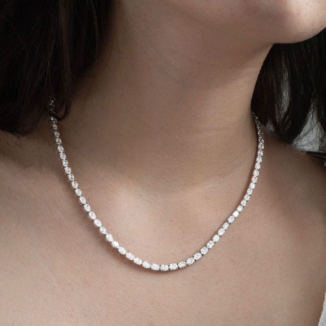 19.10 Carat Lab Grown Oval Diamond Tennis Necklace in 9K White Gold