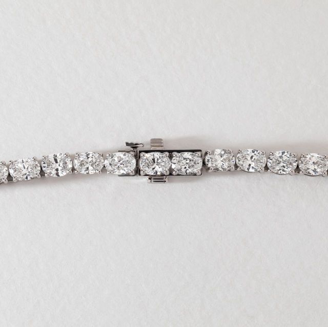 19.10 Carat Lab Grown Oval Diamond Tennis Necklace in 9K White Gold