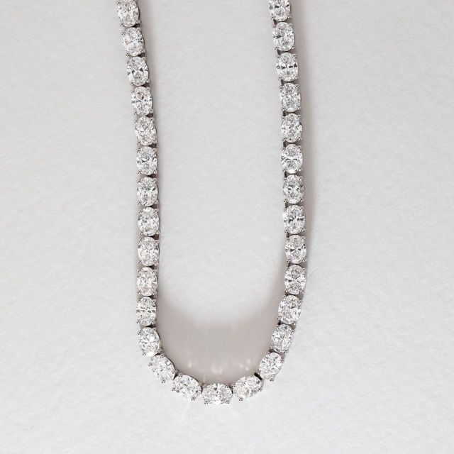 19.10 Carat Lab Grown Oval Diamond Tennis Necklace in 9K White Gold