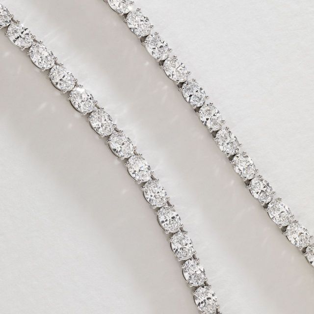 19.10 Carat Lab Grown Oval Diamond Tennis Necklace in 9K White Gold