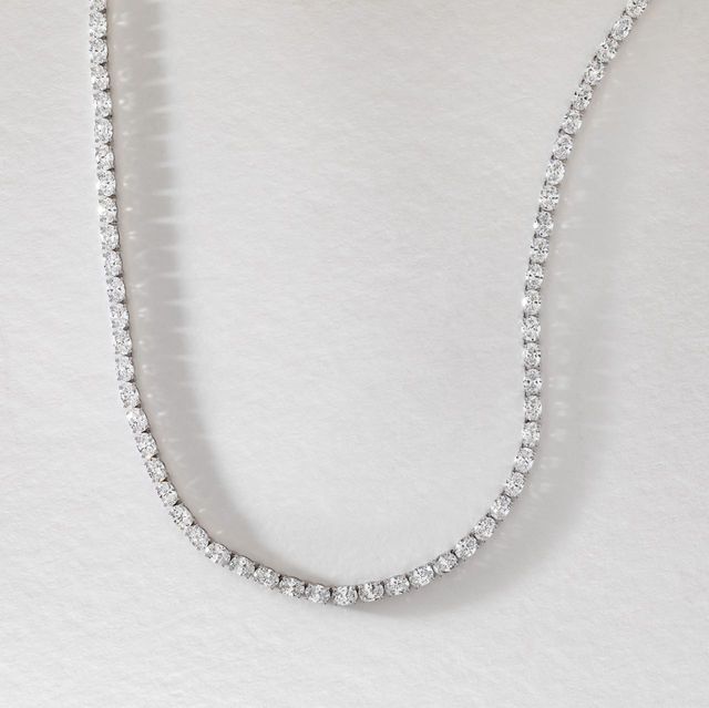 19.10 Carat Lab Grown Oval Diamond Tennis Necklace in 9K White Gold