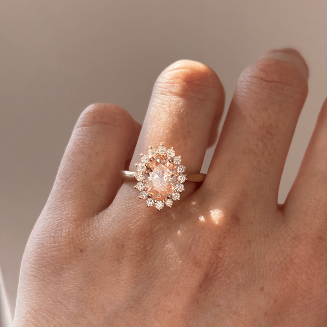 2 Carat Lab Grown Oval Pink Diamond Cluster Engagement Ring in Yellow Gold - Windermere