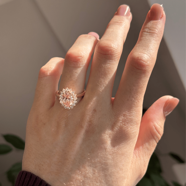 2 Carat Lab Grown Oval Pink Diamond Cluster Engagement Ring in Yellow Gold - Windermere