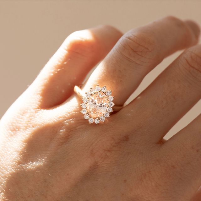 2 Carat Lab Grown Oval Pink Diamond Cluster Engagement Ring in Yellow Gold - Windermere