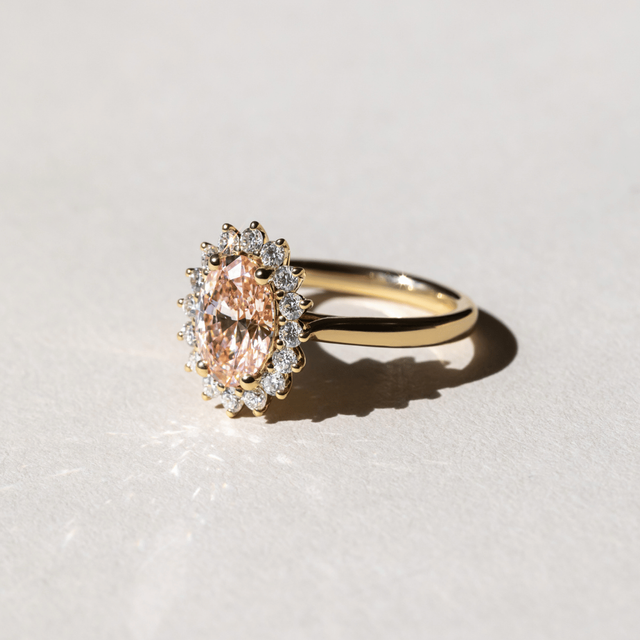 2 Carat Lab Grown Oval Pink Diamond Cluster Engagement Ring in Yellow Gold - Windermere