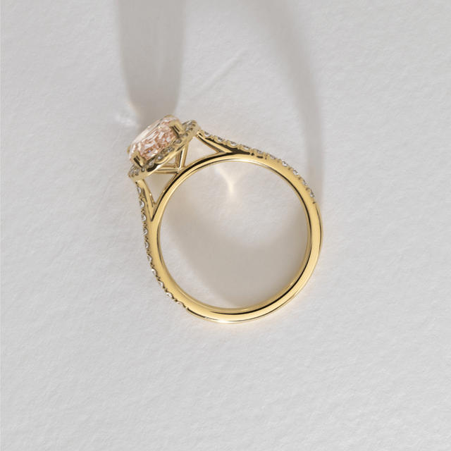 3.20 Carat Lab Grown Oval Pink Diamond Halo Engagement Ring in Yellow Gold - Maya