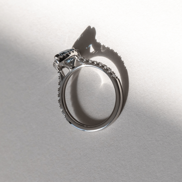 1.20 Carat Lab Grown Pear Blue Diamond Halo Engagement Ring in White Gold - Maya