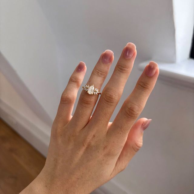 1 Carat Lab Grown Pear Diamond Cluster Engagement Ring in Yellow Gold - Anastasia