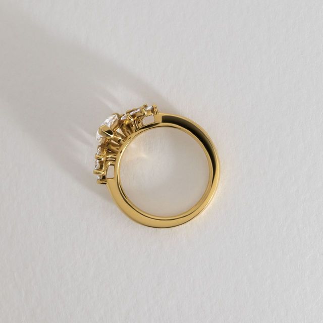 1 Carat Lab Grown Pear Diamond Cluster Engagement Ring in Yellow Gold - Anastasia
