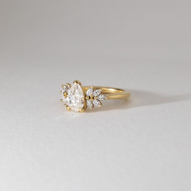 1 Carat Lab Grown Pear Diamond Cluster Engagement Ring in Yellow Gold - Anastasia