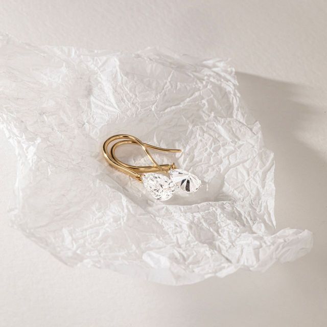 3 Carat Lab Grown Pear Shape Floating Drop Earrings in Yellow Gold