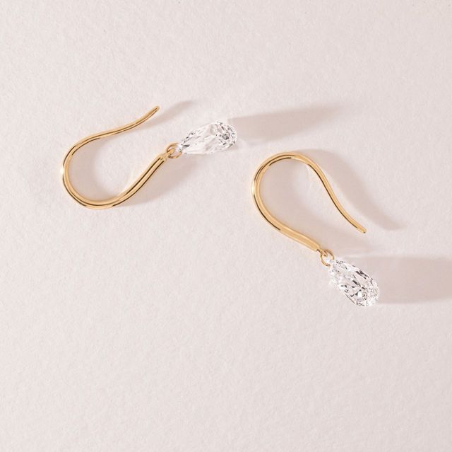 3 Carat Lab Grown Pear Shape Floating Drop Earrings in Yellow Gold
