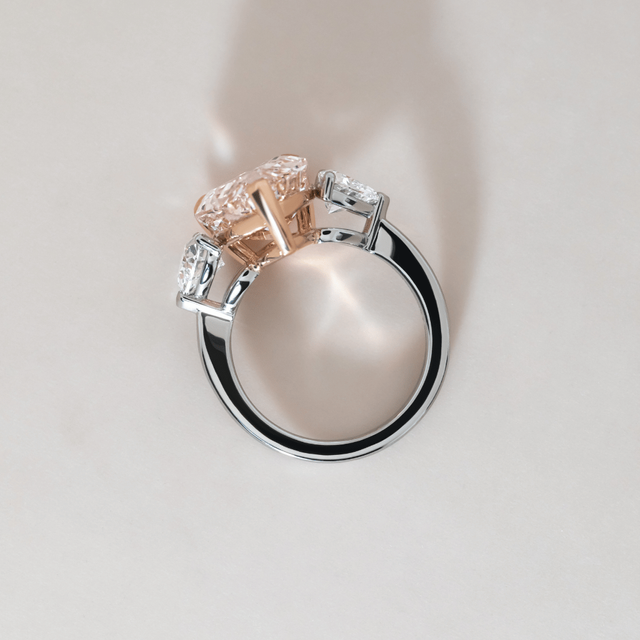 7.30 Carat Lab Grown Pear Pink Diamond Trilogy Engagement Ring in Platinum - Nimi