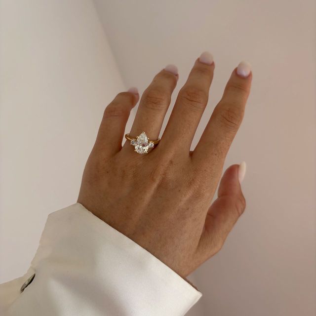2.50 Carat Lab Grown Pear Diamond Trilogy Engagement Ring in Yellow Gold - Rohini