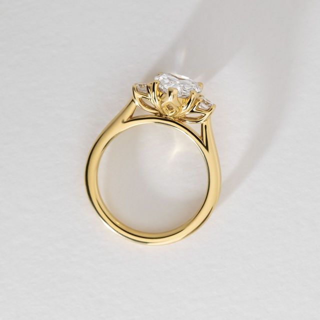 2.50 Carat Lab Grown Pear Diamond Trilogy Engagement Ring in Yellow Gold - Rohini