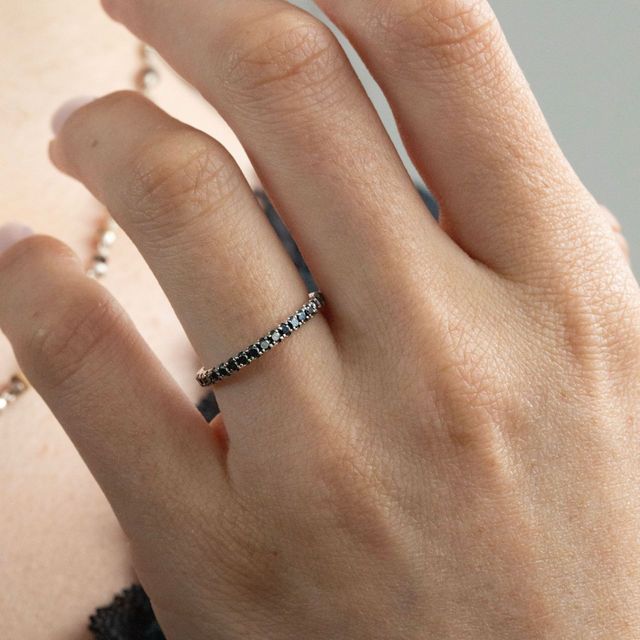 0.24 Carat Natural Black Round Diamond Microset Eternity Ring in White Gold