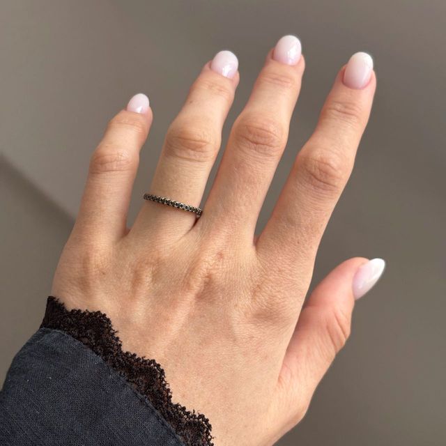 0.24 Carat Natural Black Round Diamond Microset Eternity Ring in White Gold