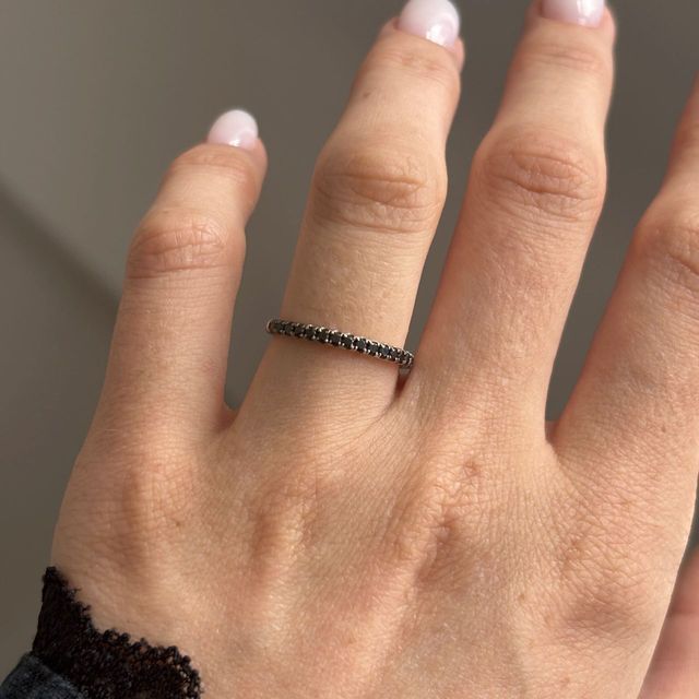 0.24 Carat Natural Black Round Diamond Microset Eternity Ring in White Gold