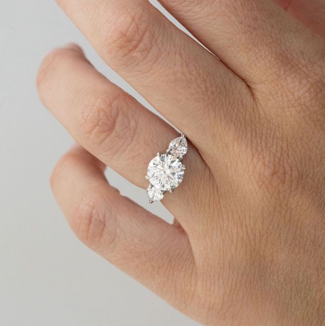 2.70 Carat Lab Grown Round Diamond Trilogy Engagement Ring in Platinum - Nimi