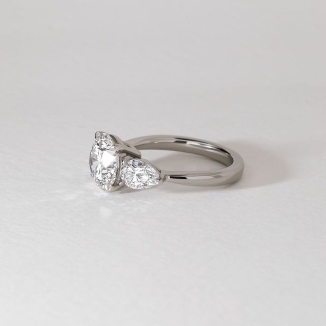 2.70 Carat Lab Grown Round Diamond Trilogy Engagement Ring in Platinum - Nimi