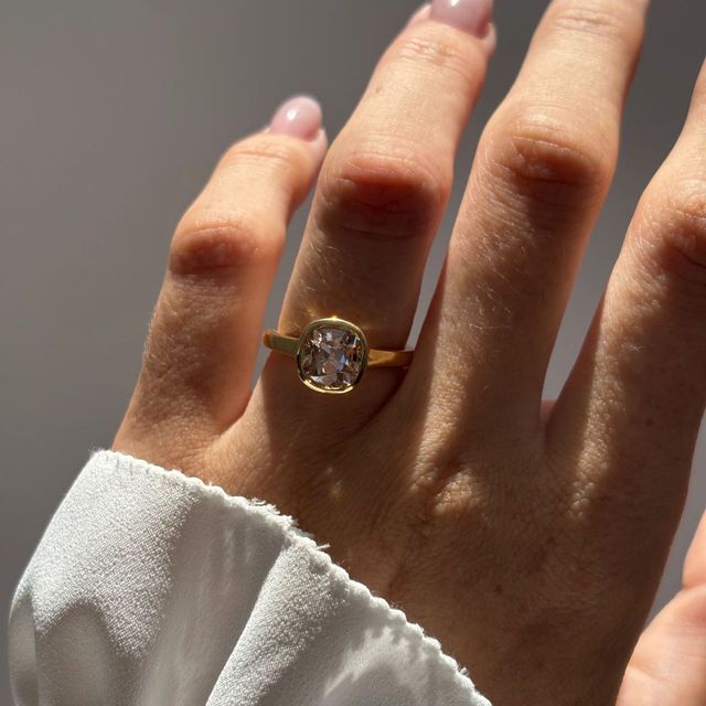 2 Carat Cushion Cut Brown Diamond Bezel Engagement Ring in Yellow Gold - London