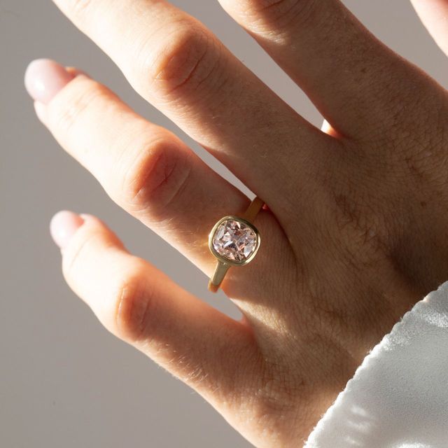 2 Carat Cushion Cut Brown Diamond Bezel Engagement Ring in Yellow Gold - London