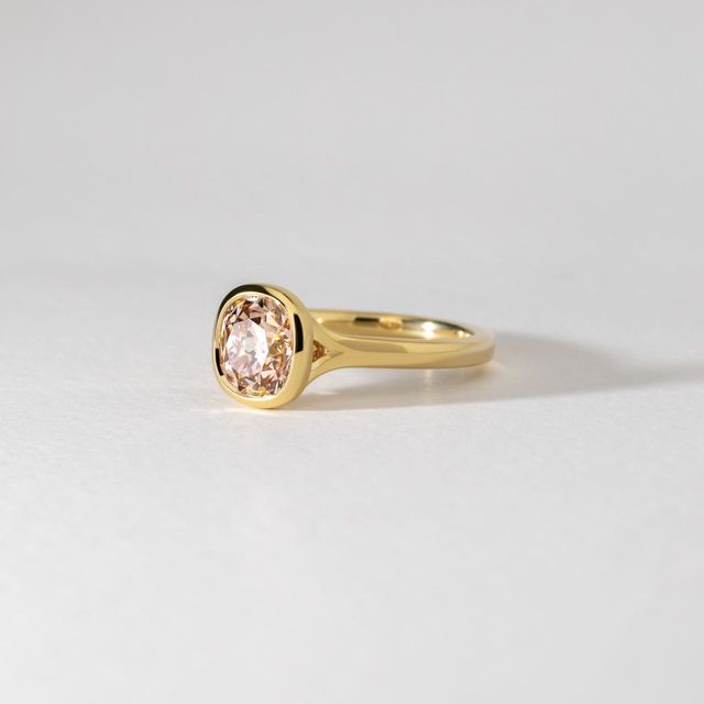 2 Carat Cushion Cut Brown Diamond Bezel Engagement Ring in Yellow Gold - London