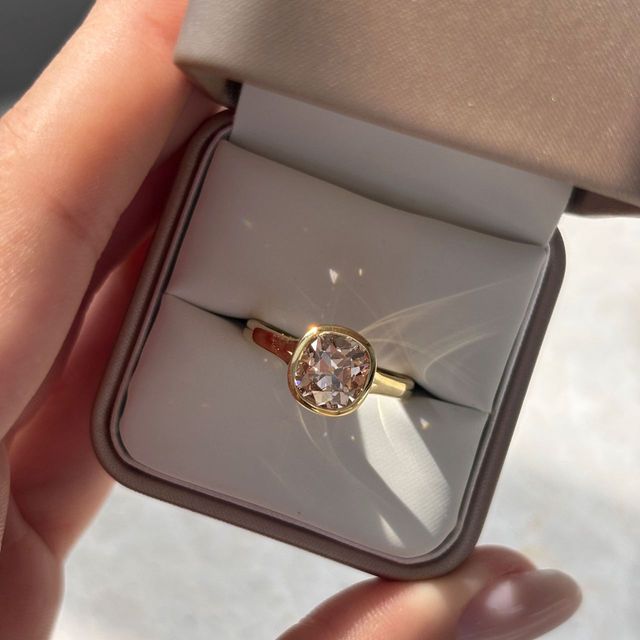 2 Carat Cushion Cut Brown Diamond Bezel Engagement Ring in Yellow Gold - London