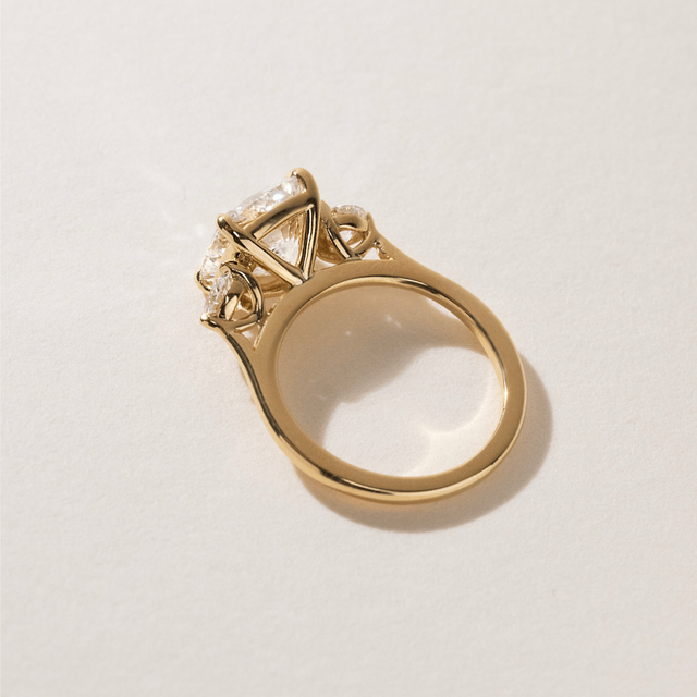 1.50 Carat Lab Grown Cushion Diamond Trilogy Engagement Ring in Yellow Gold - Trinity