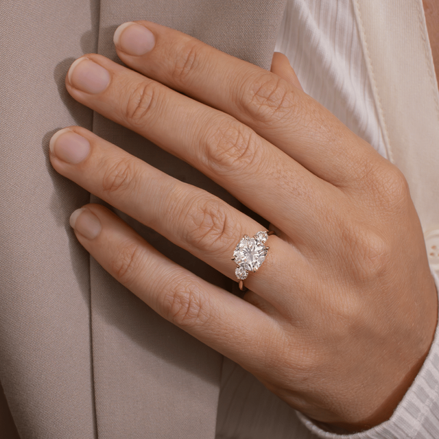 2.30 Carat Lab Grown Cushion Diamond Trilogy Engagement Ring in Yellow Gold - Trinity