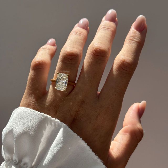 5 Carat Lab Grown Elongated Cushion Hidden Halo Engagement Ring in Yellow Gold - Geraldine
