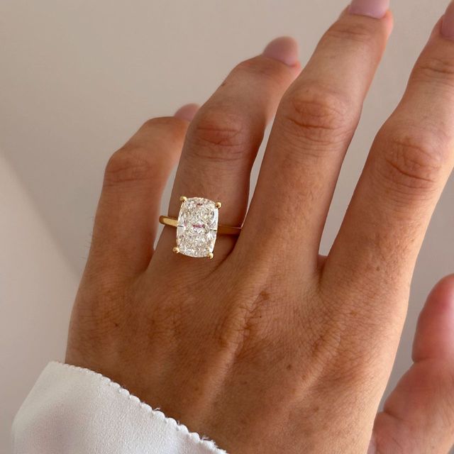 5 Carat Lab Grown Elongated Cushion Hidden Halo Engagement Ring in Yellow Gold - Geraldine