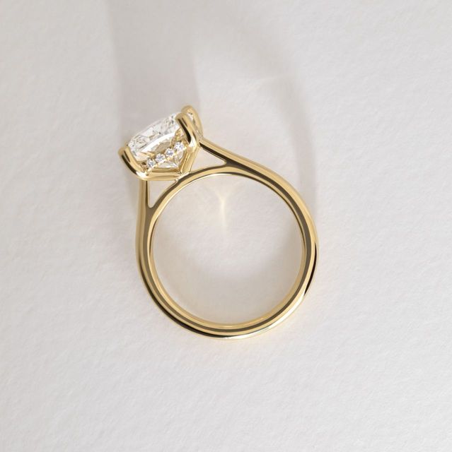 5 Carat Lab Grown Elongated Cushion Hidden Halo Engagement Ring in Yellow Gold - Geraldine