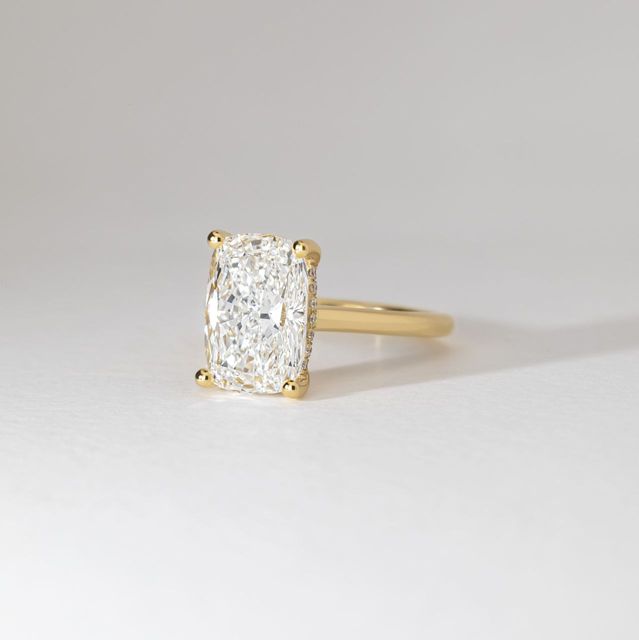 5 Carat Lab Grown Elongated Cushion Hidden Halo Engagement Ring in Yellow Gold - Geraldine