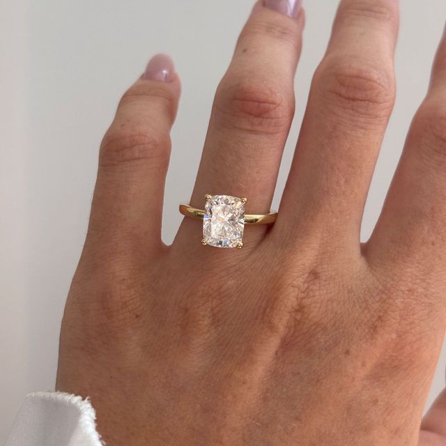 3.30 Carat Lab Grown Elongated Cushion Diamond Hidden Halo Engagement Ring in Yellow Gold - Kate