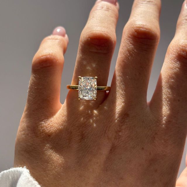 3.30 Carat Lab Grown Elongated Cushion Diamond Hidden Halo Engagement Ring in Yellow Gold - Kate
