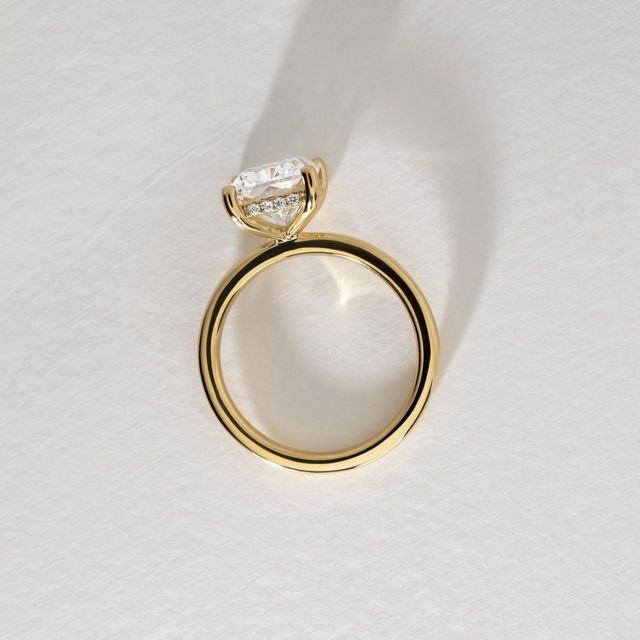 3.30 Carat Lab Grown Elongated Cushion Diamond Hidden Halo Engagement Ring in Yellow Gold - Kate
