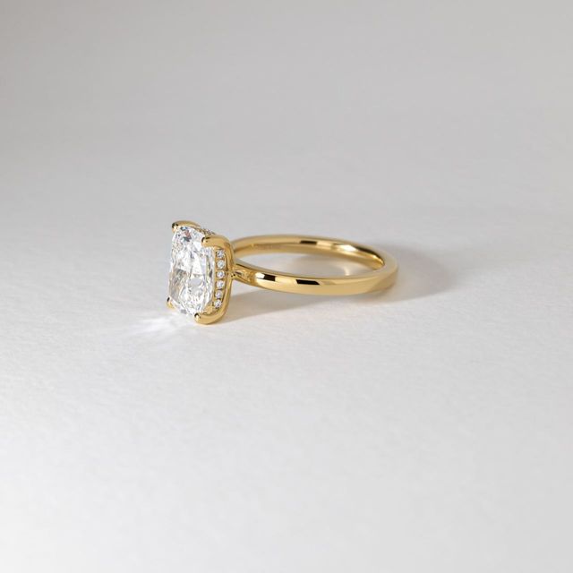 3.30 Carat Lab Grown Elongated Cushion Diamond Hidden Halo Engagement Ring in Yellow Gold - Kate